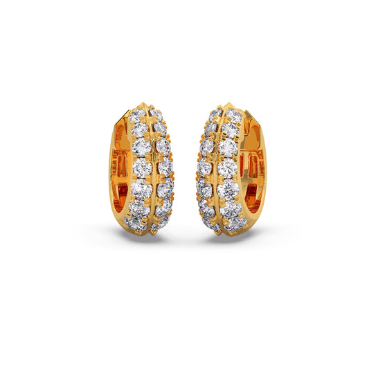 Two-Row Round Diamond Huggie Earrings - Yellow