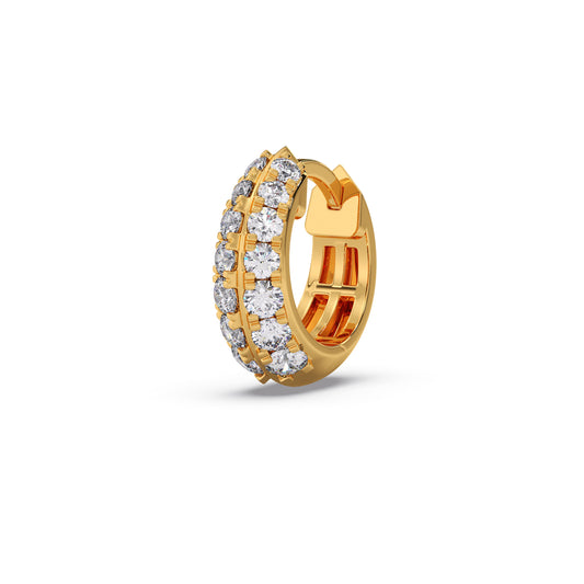 Two-Row Round Diamond Huggie Earrings - Yellow