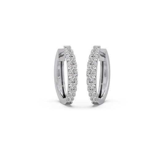 Round Diamond Huggies Earrings - White