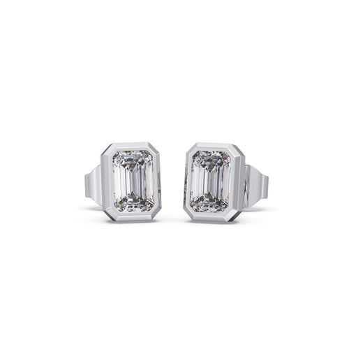 Emerald Cut Diamond Bezel Set Earrings