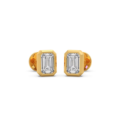 Emerald Cut Diamond Bezel Set Earrings