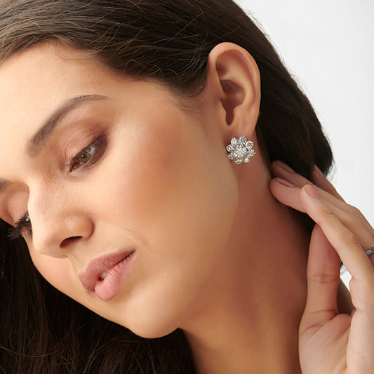 Lotus Petal Round Diamond Studs Earring - MQ