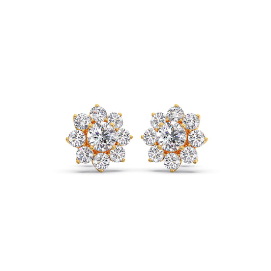 Lotus Petal Round Diamond Studs Earring - Yellow