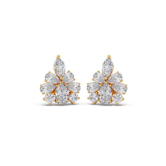 Multi Diamond Floral Earrings - Yellow