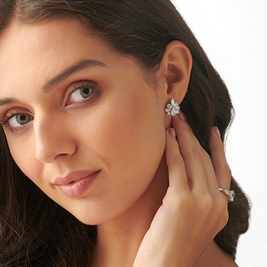 Multi Diamond Floral Earrings - MQ