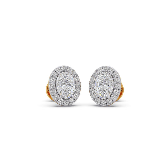 Classic Oval & Round Diamond Halo Studs Earring - Yellow