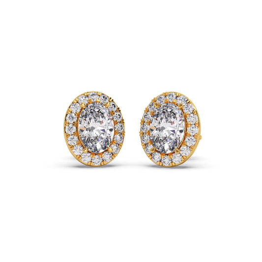 Classic Oval & Round Diamond Halo Studs Earring - Yellow