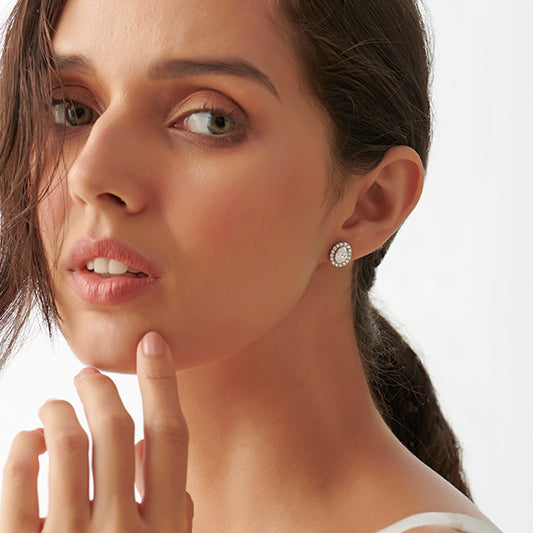 Classic Oval & Round Diamond Halo Studs Earring - MQ