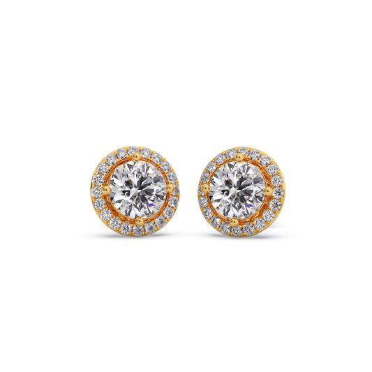 Timeless Halo Round Diamond Earrings - Yellow