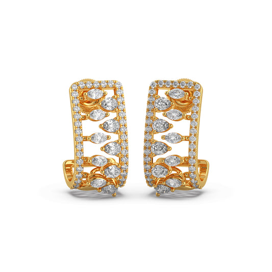 Gold & Diamond Rectangular Hoops Earrings - Yellow