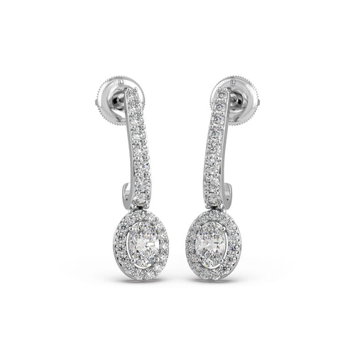 Diamond Dangle Earrings with Oval Halo