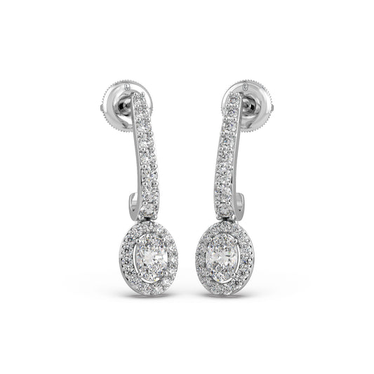 Diamond Dangle Earrings with Oval Halo - White
