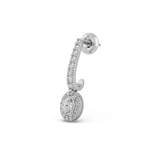 Diamond Dangle Earrings with Oval Halo - White