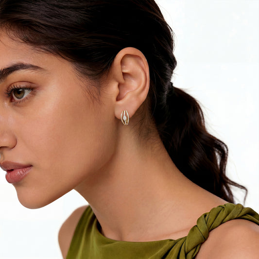 Curved Cluster Diamond Hoop Earrings - MQ_AI