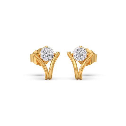 Four-Prong Round Diamond Stud Earrings - Yellow