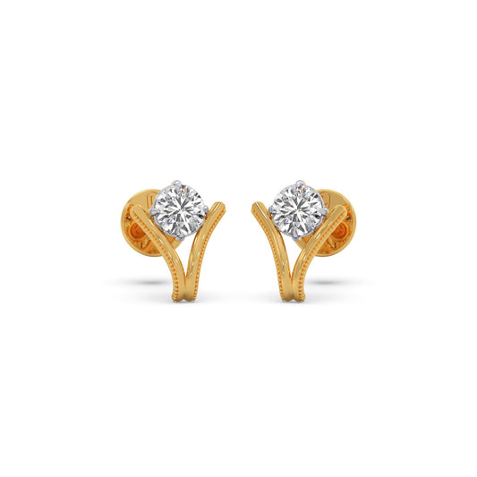 Four-Prong Round Diamond Stud Earrings - Yellow