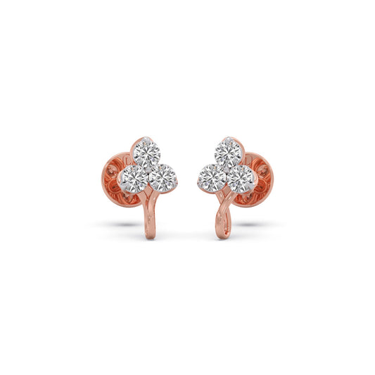 Round Clover Diamond Stud Earrings - Rose