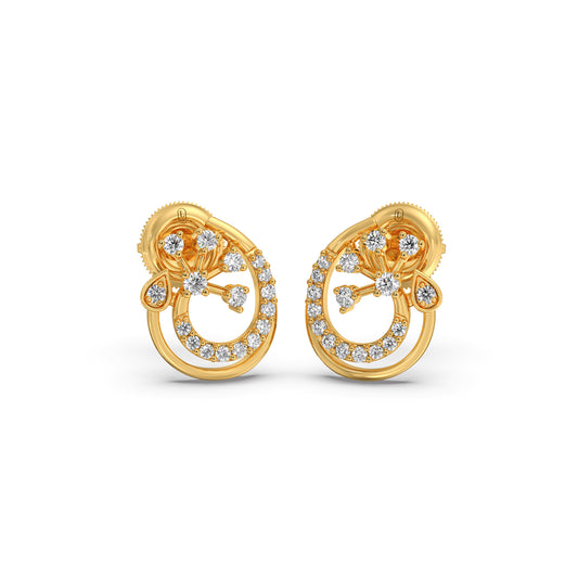 Round Diamond Floral Swirl Earrings - Yellow