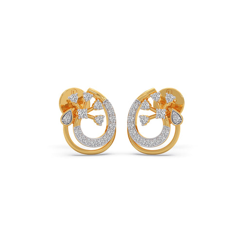 Round Diamond Floral Swirl Earrings