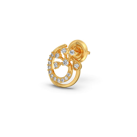 Round Diamond Floral Swirl Earrings - Yellow