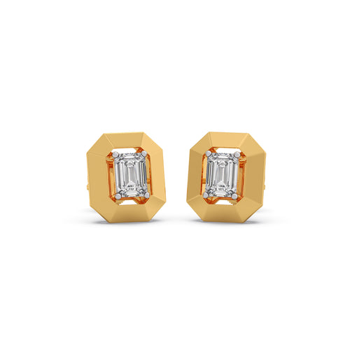 Octagonal Emerald Solitaire Stud Earrings