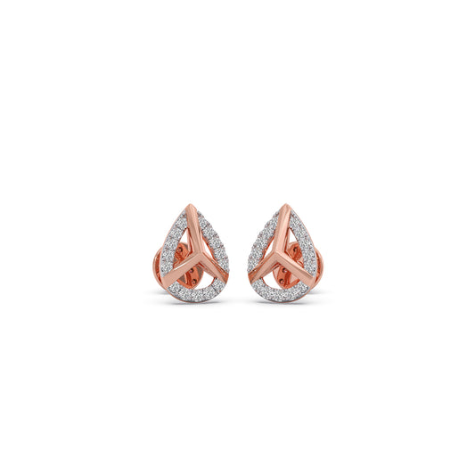 Round Diamond Pear Shape Stud Earrings - Rose