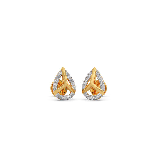 Round Diamond Pear Shape Stud Earrings - Yellow