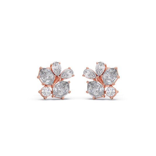 Hexa Cluster Diamond Earrings - Rose