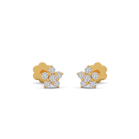 Floral Round Diamond Earrings - Yellow