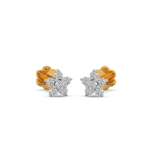 Floral Round Diamond Earrings - Yellow