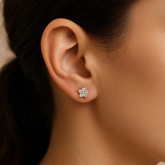 Floral Round Diamond Earrings - MQ