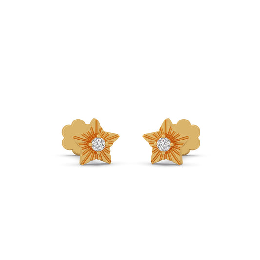 Star Round Diamond Earrings - Yellow