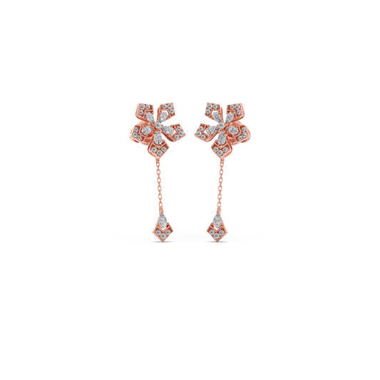 Petalic Round Diamond Dangle Earrings - Rose