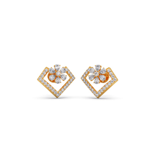 Pear & Round Diamond Floral Stud Earrings