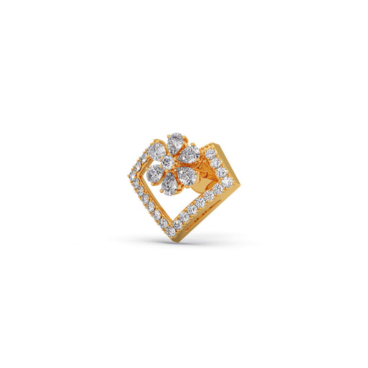 Pear & Round Diamond Floral Stud Earrings - Yellow