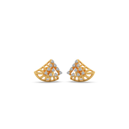 Triangular Fan Round Diamond Stud Earrings