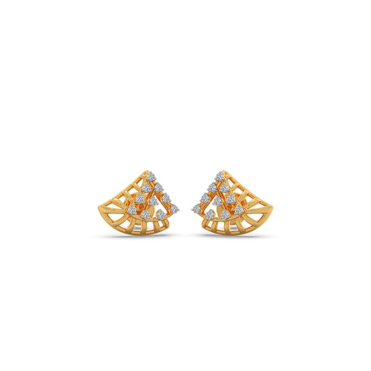 Triangular Fan Round Diamond Stud Earrings - Yellow