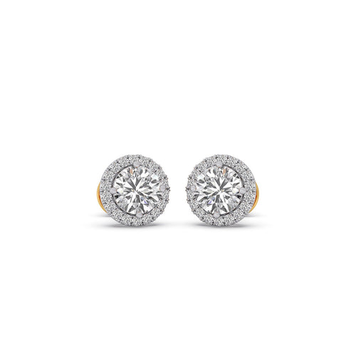 Round Solitaire Diamond Halo Stud Earrings