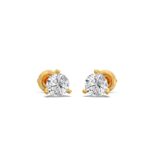 3-Prong Set Round Diamond Solitaire Stud Earrings - Yellow