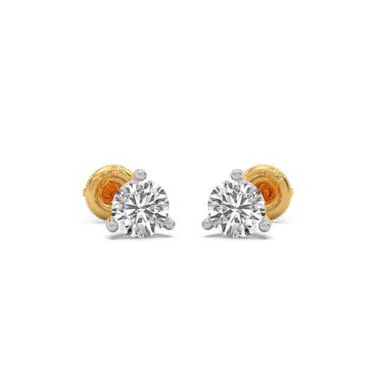 3-Prong Set Round Diamond Solitaire Stud Earrings - Yellow