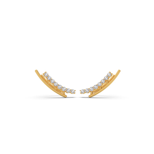 Arc Line Round Diamond Climber Earrings - Yellow
