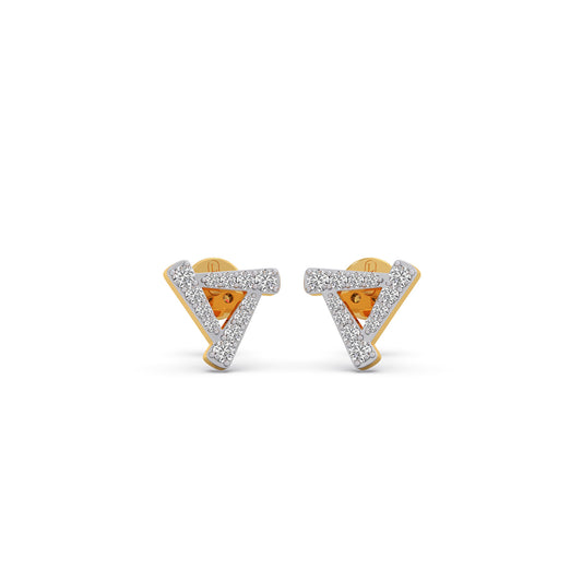 Tri-Edge Diamond Stud Earrings - Yellow
