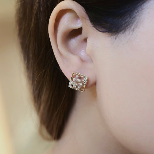 Celestia Square Diamond Stud Earrings - MQ