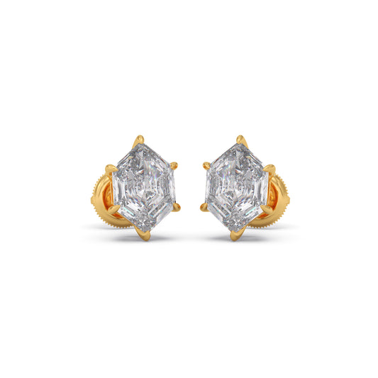 Hexa Solitaire Diamond Earrings - Yellow