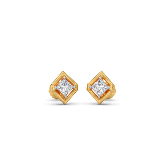 Rhombus Princess Solitaire Stud Earrings - Yellow