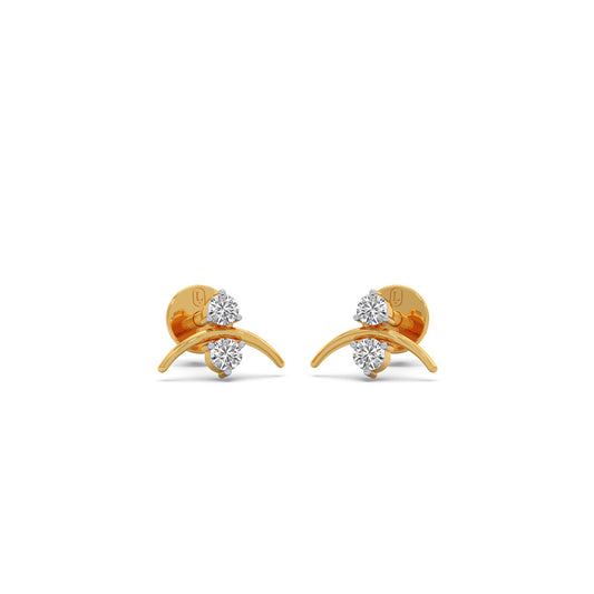 Vertical Grace Round Diamond Studs - Yellow