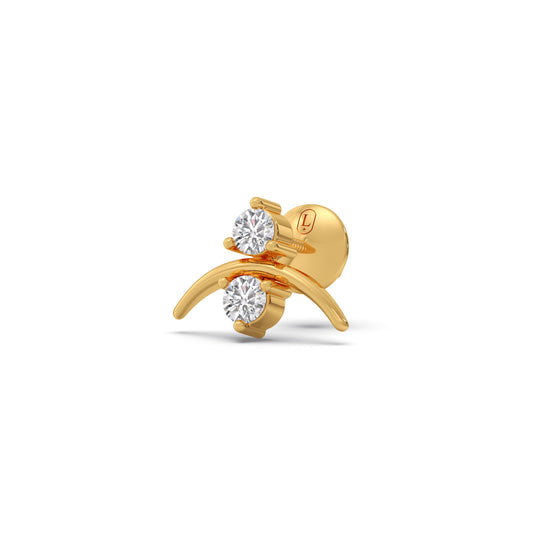 Vertical Grace Round Diamond Studs - Yellow