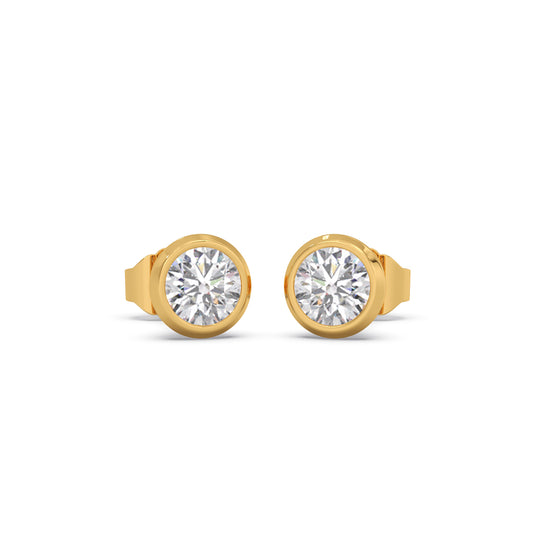 Round Solitaire Stud Earrings - Yellow