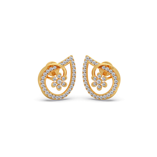 Swirl Bloom Round Diamond Stud Earrings - Yellow