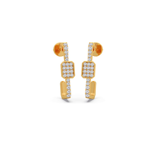 Square Cluster Diamond Hoops Earrings - Yellow